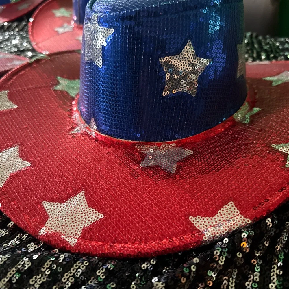Patriotic Sequin Cowboy Hat - Red and Blue